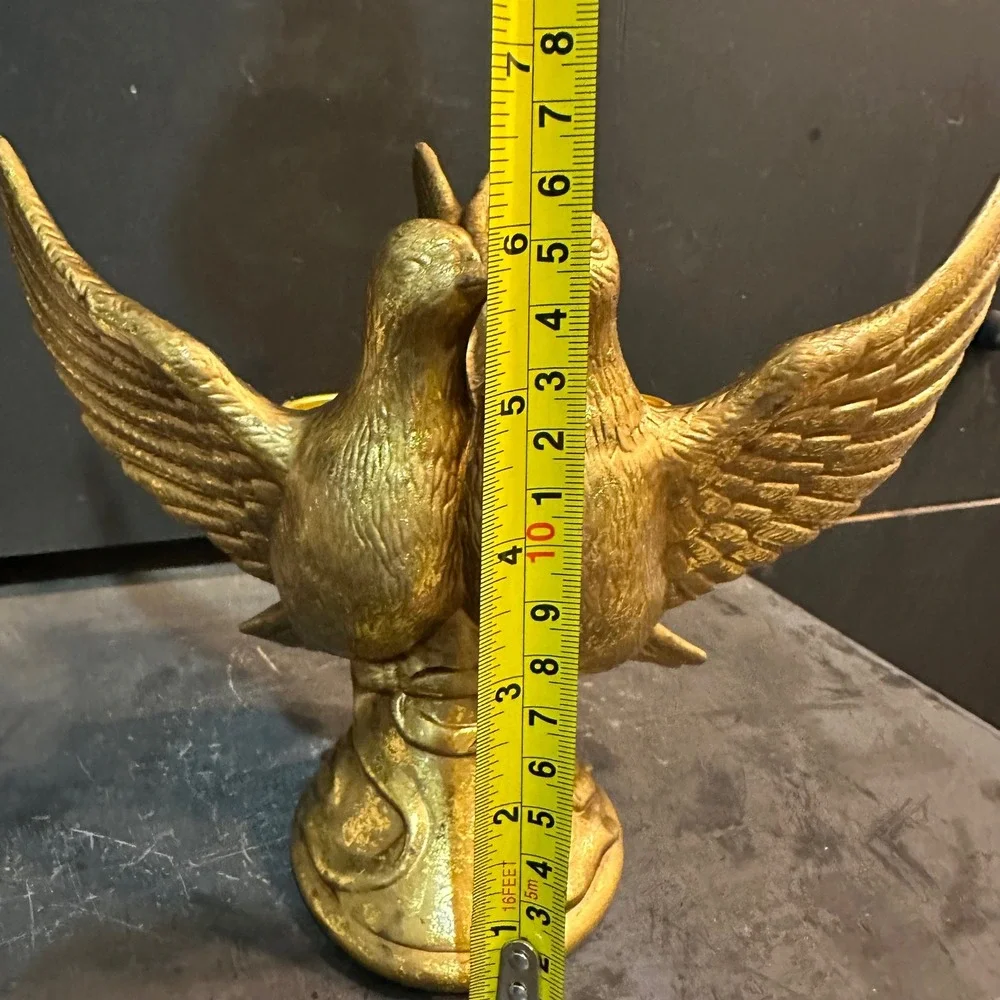 Vintage Gold Tone Ceramic Love Birds‎ Candlestick Holder Romantic Table Decor